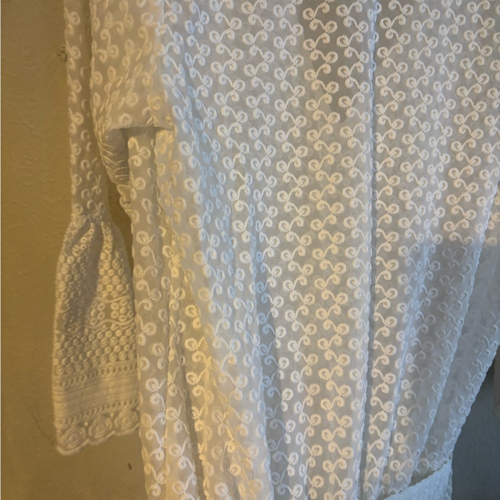 Melissa Odabash White Crochet Lace Beach Cover-Up Tunic with Tie - Picture 4 of 7